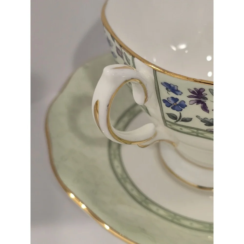 Royal Albert Hampton Bone China Cup & Saucer Set Floral Green Gold Trim